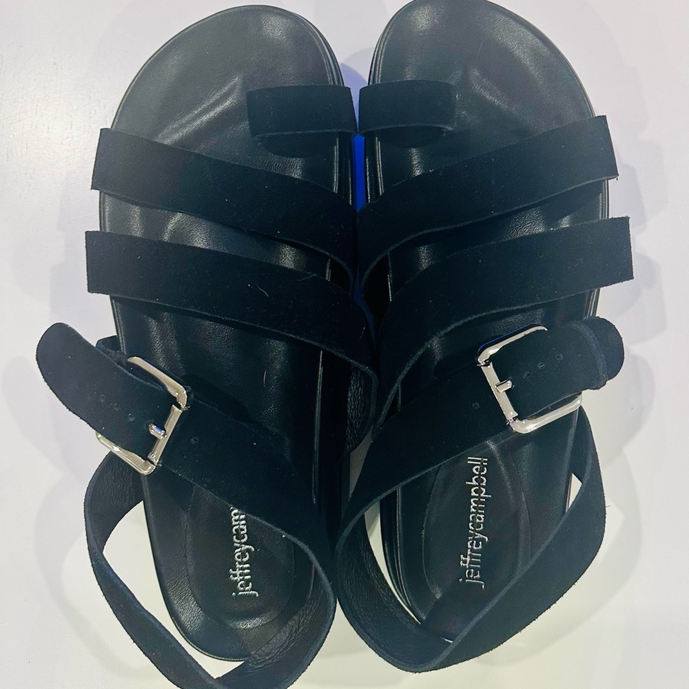 Jeffrey Campbell Getaway Footbed Sandals x Free People black suede sz 8 NWOT